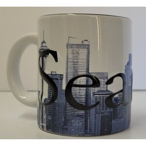 Seattle The Emerald City Large 3D Coffee Tea Mug Skyline Souvenir White Gray VTG